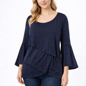 Naked Zebra Navy Blue Bell Sleeve Layered Tunic Top Women’s Size S